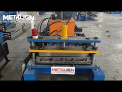 Space saving hydraulic cut trapezoidal sheet roll forming machine