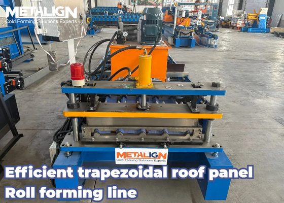 Space Saving Hydraulic Cut Trapezoidal Sheet Roll Forming Machine 70mm Shaft Diameter