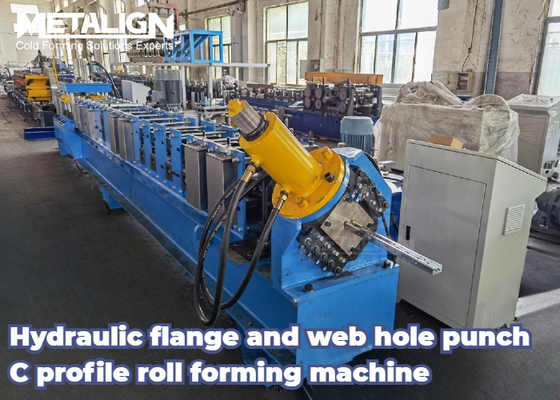 Galvanized Steel C Profile Roll Forming Machine Hydraulic Flange And Web Hole Punching