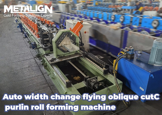 Flying Oblique Cut C Purlin Roll Forming Machine Auto Width Change