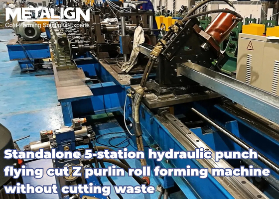 Standalone 5 Station Hydraulic Punch Flying Cut  Z Purlin Making Machine Without Cutting Waste
