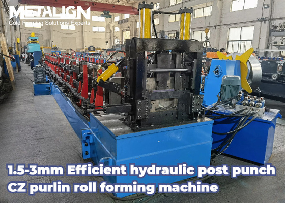 1.5-3mm Efficient Hydraulic Post Punch CZ Purlin Roll Forming Machine 7.5Kw