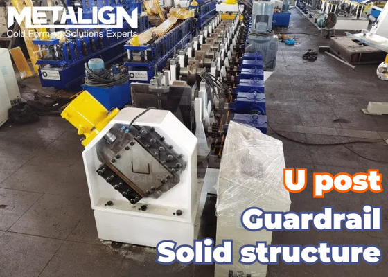 No Waste Hydraulic Cut Guardrail U Post Roll Forming Machine 22Kw 10m/Min