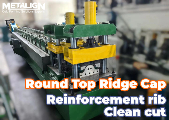 Chain Drive Roll Former For Round Ridge Cap With Hydraulic Shearing And Reinforced Rib Forming