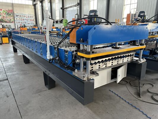 20+ Años Fabricante Direct Factory Control PLC Trapezoidal Acero Galvanizado Panel de techo de metal de la hoja de paso de azulejos Profile Roll Forming Machine